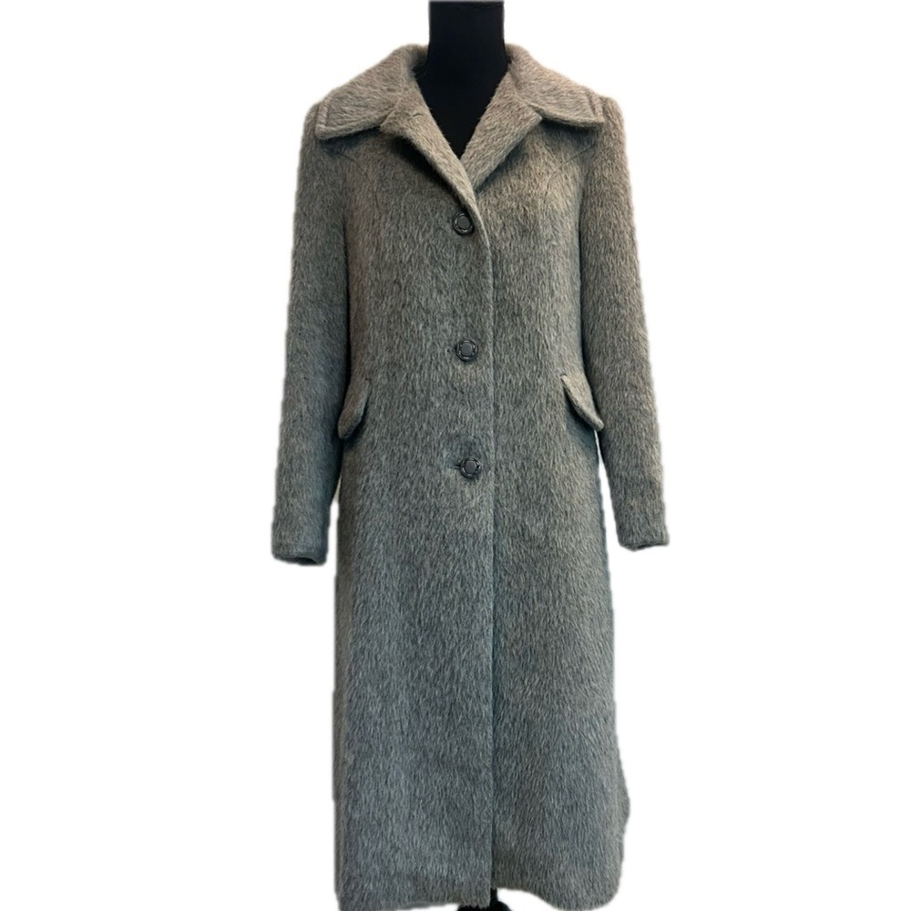 Sears vintage gray mohair long button front coat fall winter Sz M